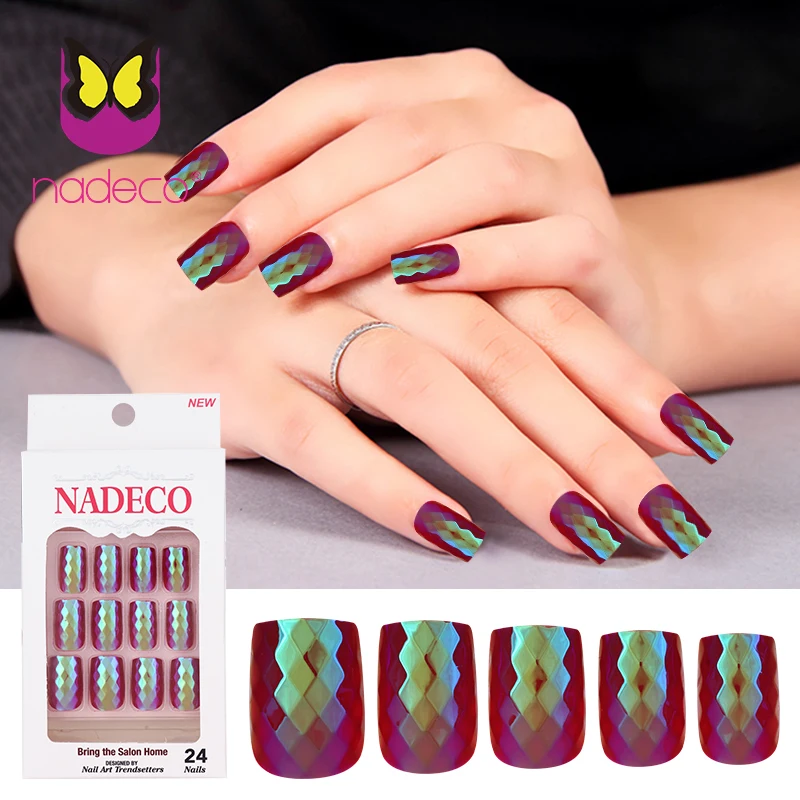 Pontas das Unhas Nadeco Galáctico Geode Chrome Diamante Losango Rhomb Rosto Quadrado Comprimento Curto