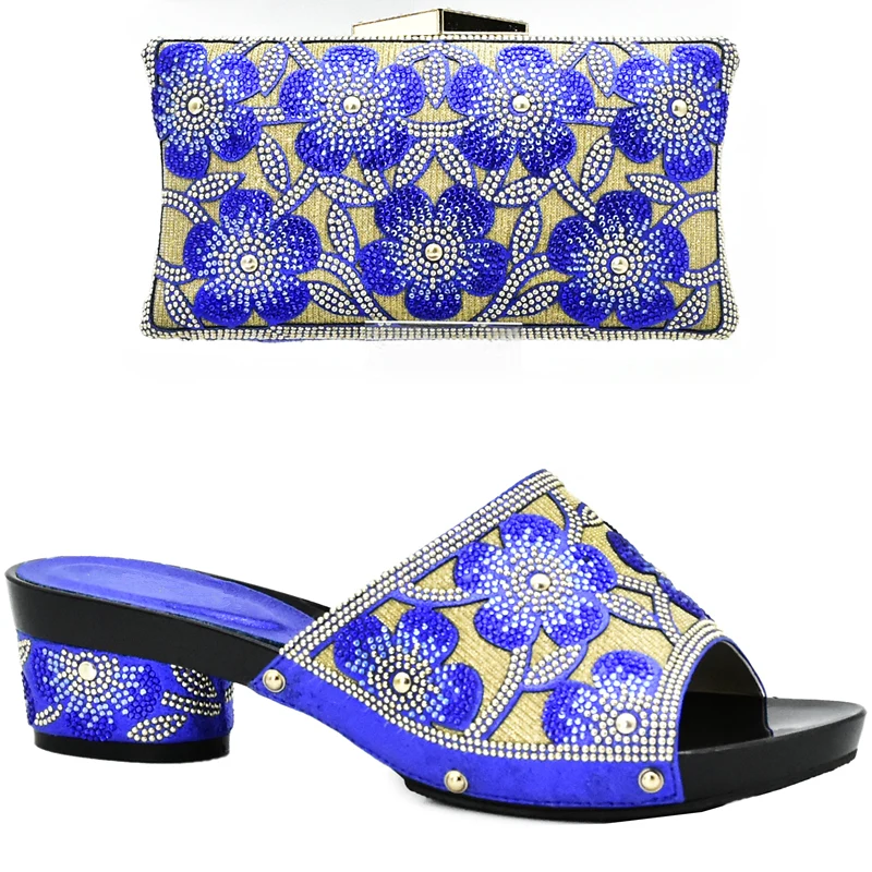 

Blue Color Italian Ladies Shoes and Bag Set Decorated with Rhinestone Matching Italian Shoe and Bag Set Party Shoes and Bag Sets