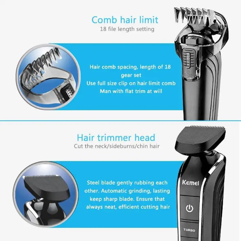 KM-1832 Waterproof Electric hair clipper shaver beard trimmer nose hair rechargeable cutting haircut kit men face care