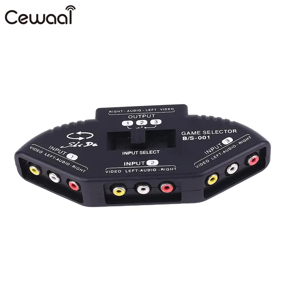 3 in 1 Port AV Audio Video Composite RCA Selector Box Switch Splitter w/Cable on