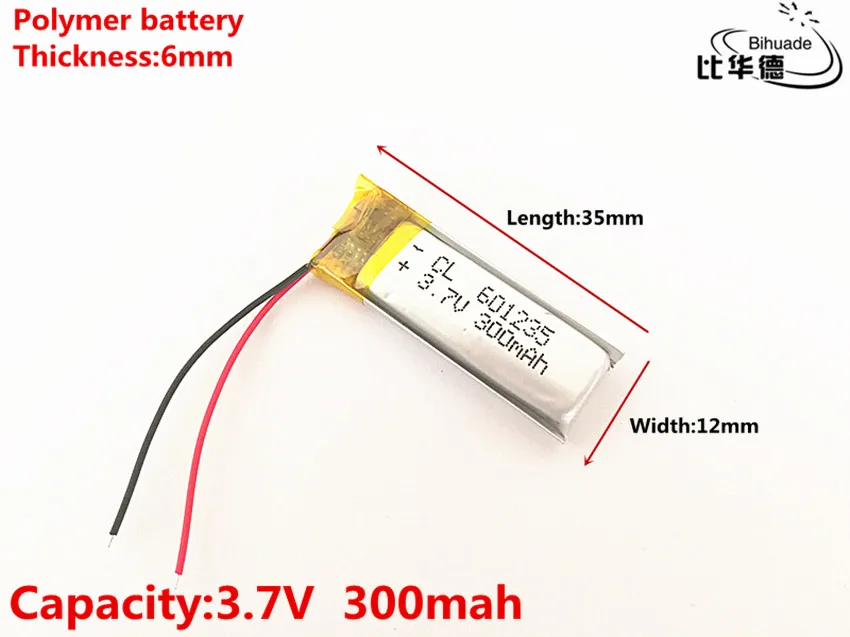3,7 в, 300 мАч, 601235 полимерный литий-ионный/литий-ионный аккумулятор для игрушек, банка питания, gps, mp3, mp4