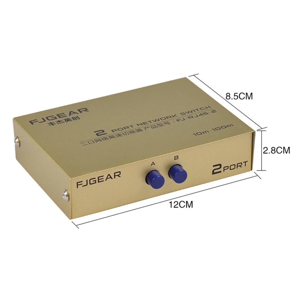 2Port AB Manual Network Sharing Switch Box 2In1/1In2 RJ45 Ethernet Switcher