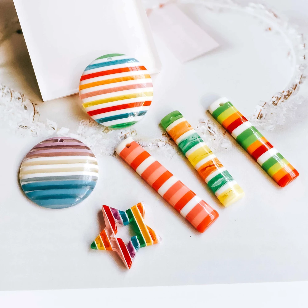 

Ear Drop Multicolors Rectangle Plastic Resin Earring Accessories Pendant Necklace Charms Diy Handmade Material Components 10pcs