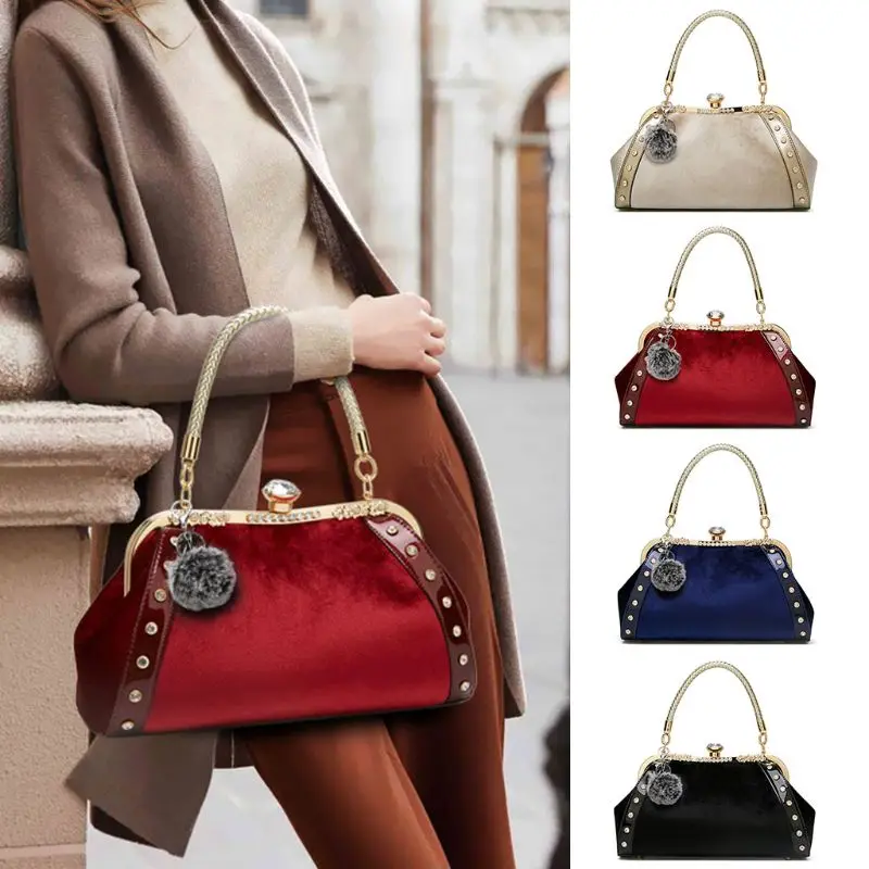 

THINKTHENDO New Fashion Handbags Velvet Evening Clutch Purse Tote Shoulder Bag Crossbody Top Handle Bags Luxury Handbags