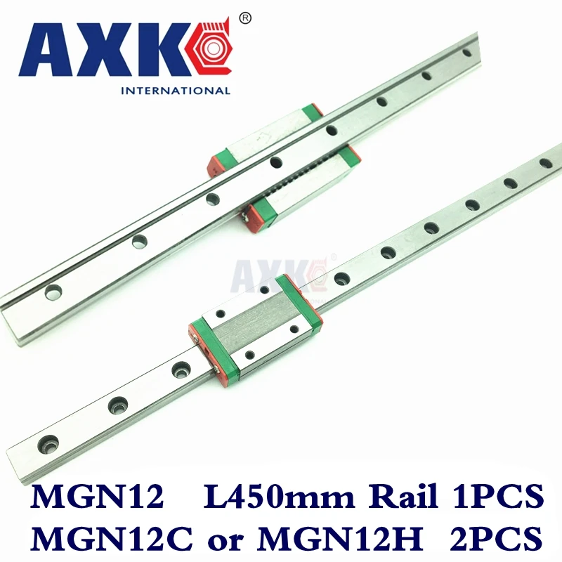 

AXK Linear Rail MGN Cnc Router Parts 1pc 12mm Width 450mm Mgn12 Linear Guide Rail + 2pc Mgn Mgn12c or MGN12H Blocks Carriage Cnc