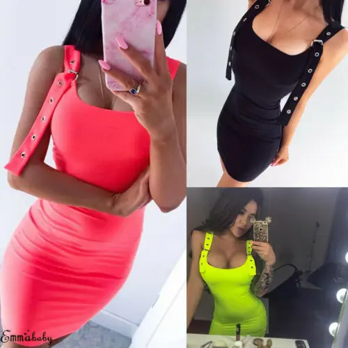 

Women Adjustable Strappy Bodycon Dress Evening Party Club Sexy Pencil Mini Dress Summer Sleeveless Women Girl Dresses