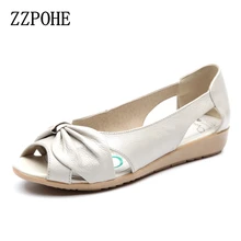 ZZPOHE D’été Dames De Mode Sandales d’âge moyen en cuir souple poissons tête sandales grande taille pente confortable Femme chaussures 41 42