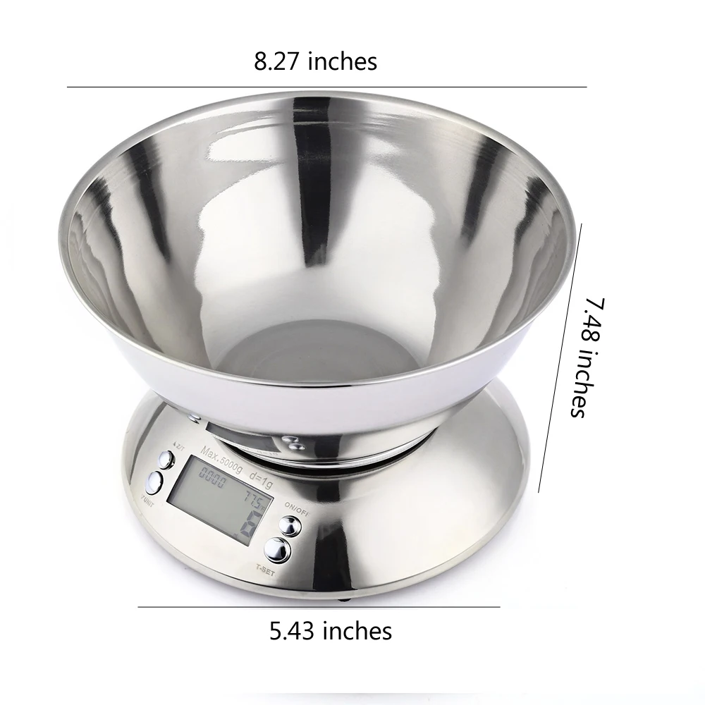 5kg 1g Stainless Digital Electronic Kitchen Scale with Alarm Timer Temperature Sensor