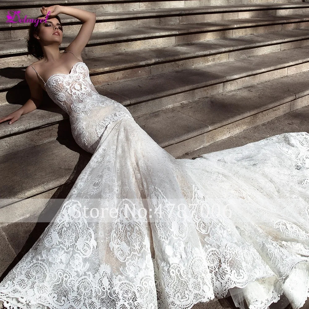 Великолепный милый вырез с аппликацией Кружева Русалка свадебное платье роскошное платье, украшенное бисером с раструбом, свадебное платье плюс размер