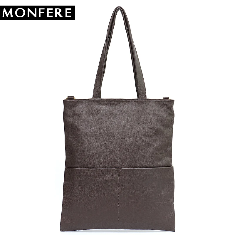 

MONFERE High Quality Genuine Leather Handbags Vintage Women Shoulder Bag Ladies Flat Tote Soft Leather Crossbody Messenger Bags