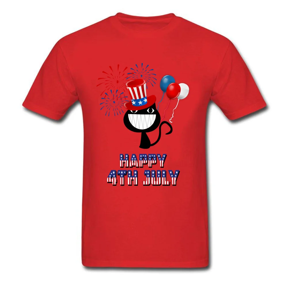 Family comfortable Round Collar Tshirts Summer Tops Tees Short Sleeve for Adult Discount 100% Cotton Camisa Top T-shirts Happy 4th of July Cat Independence Day red