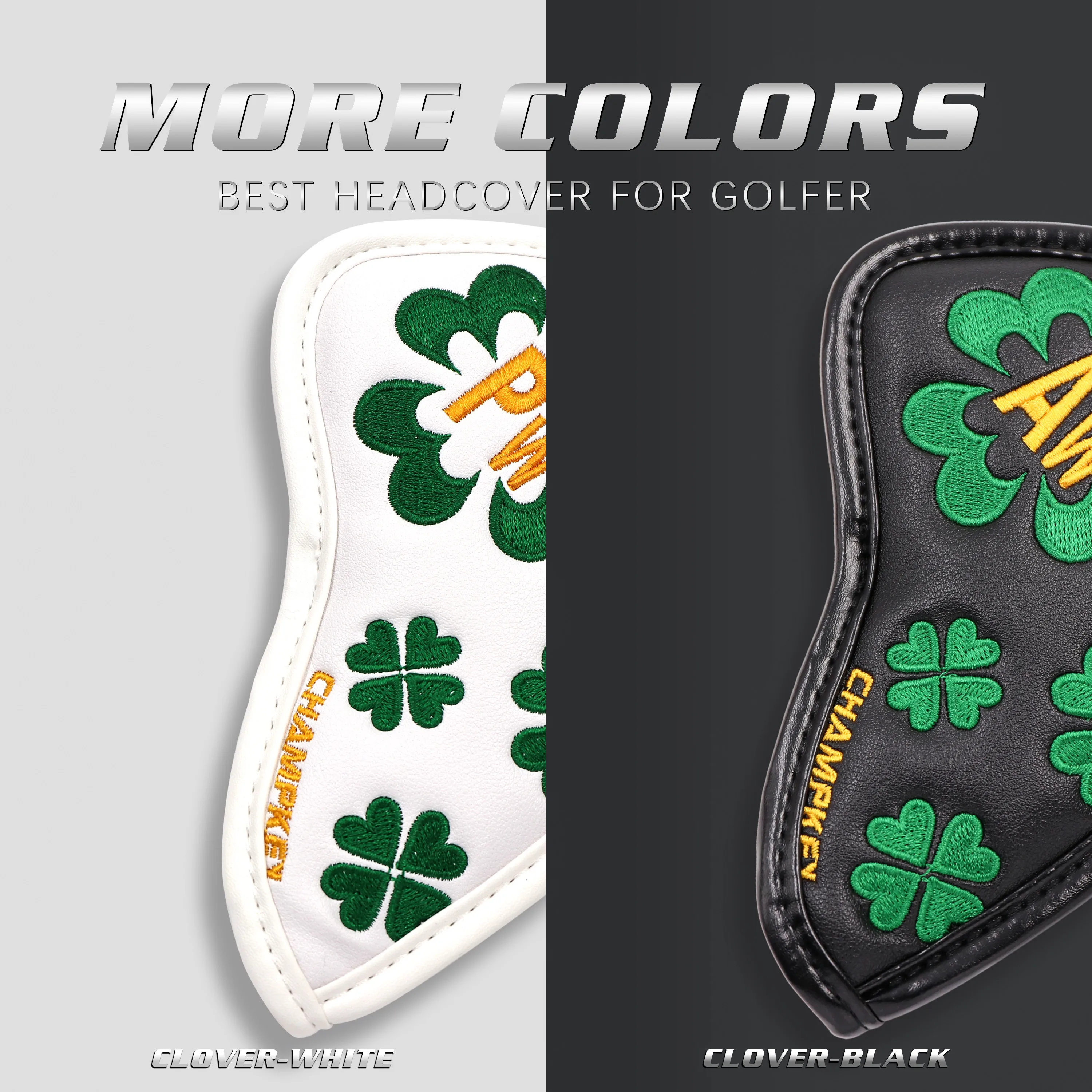 Champkey Lucy Clover Iron Golf Head Cover PU Leather Number Tags 10pcs/set Black And White Golf Club Headcovers