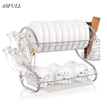 ASFULL Double Layer Rack Dishes Metal-shaped Kitchen Storage Organizer Shelf Plate Flatware Drain Cup Rack Bowl Sponge Holder