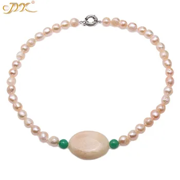 

JYX Bohimia style pink agate necklaces choker baroque pink pearl necklace 9-10.5mm freshwater pearl necklaces for women 20" gift