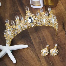Винтажные Золотые и белые хрустальные короны, свадебные аксессуары для волос, зеленые, синие камни, свадебные диадемы, роскошные стразы, диадема