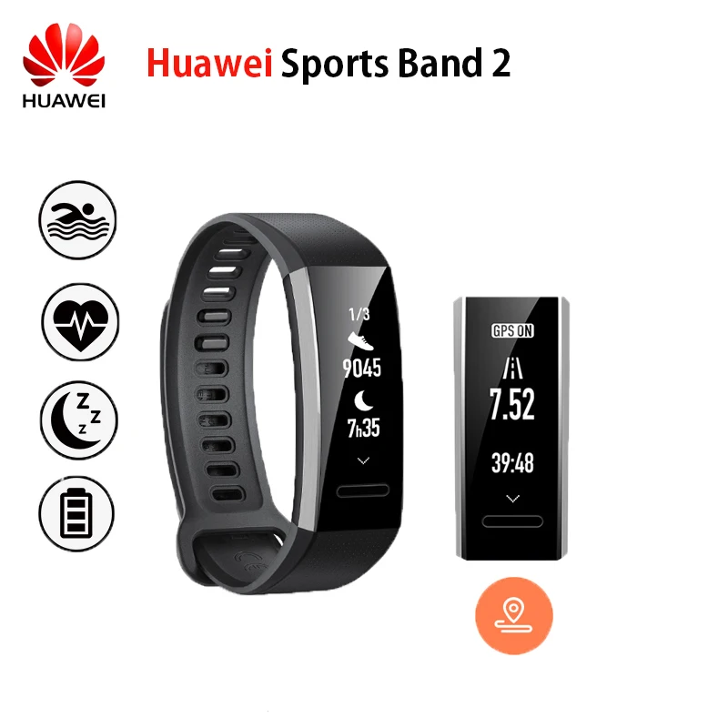 

Original Huawei Sports Band 2 Smart Wristband Alloy Swimmable 5ATM 0.91" OLED Screen Touchpad Heart Rate Monitor Push Message