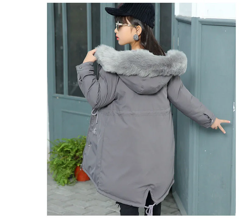New 2018 Fur Hooded Jackets For Girls Thick Kids Long Cotton Coats Baby Big Girl Winter jacket Children Outerwear & coats Tops Clothes (8)
