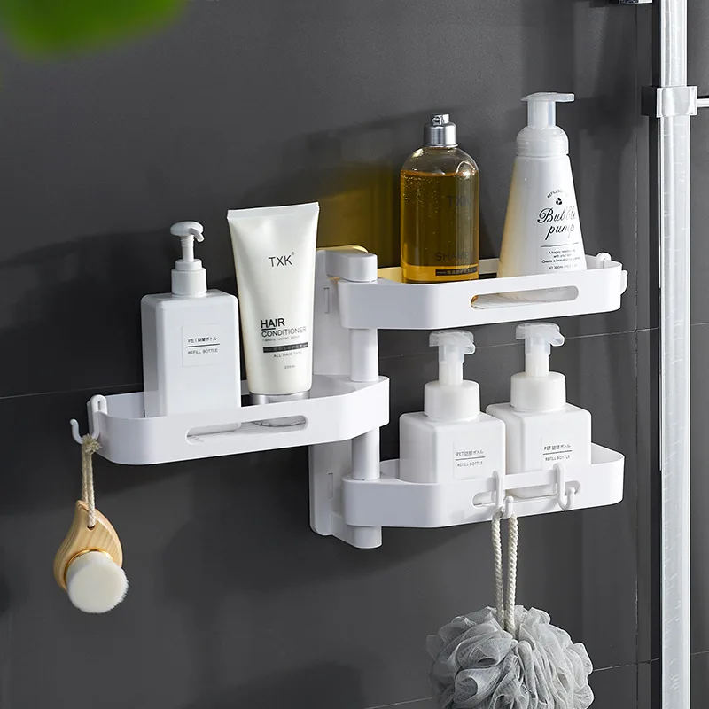 

No Drilling Bathroom Storage Frame Corner Rotate Bath Articles Admission Three Layers Wall Hanging Type Collect Na
