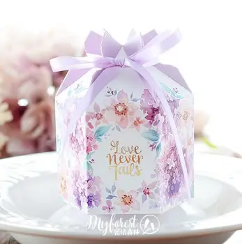 

50pcs New High grade European purple flower Large Candy Boxes Wedding Favors Paper chocolate Gift Box package wholesale