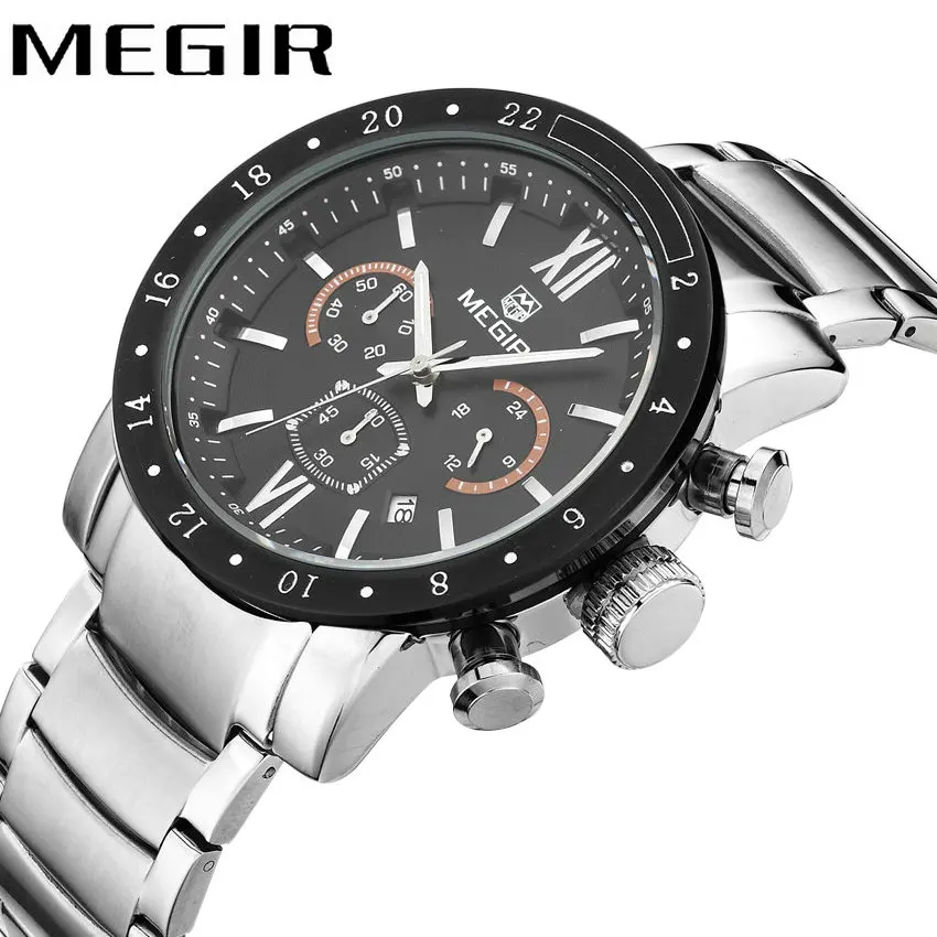 

MEGIR Military Business Men Watches Multifunction Chronograph Quartz Movement Stainless Steel Strap Roman Number Luminous Hands