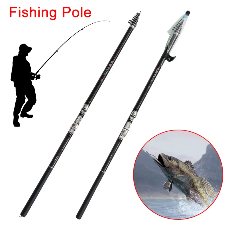 2.7-6.3m Carbon Fiber Telescopic Fishing Rod Portable Spinning Fishing Rod Pole Travel Sea Boat Rock Fishing Rod Fishing Pole