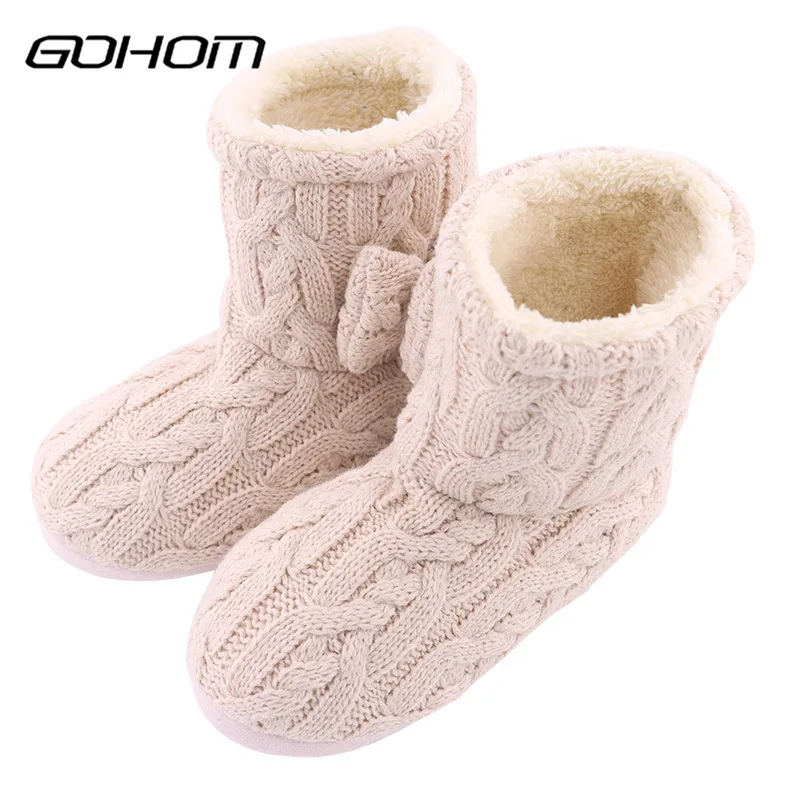 GOHOM Ankle Woolen Home Boots Girl GreyPink Bow Decoration Winter Warm Footwear Soft Plush Nonslip Shoe Sapato Feminino Pantufa (2)