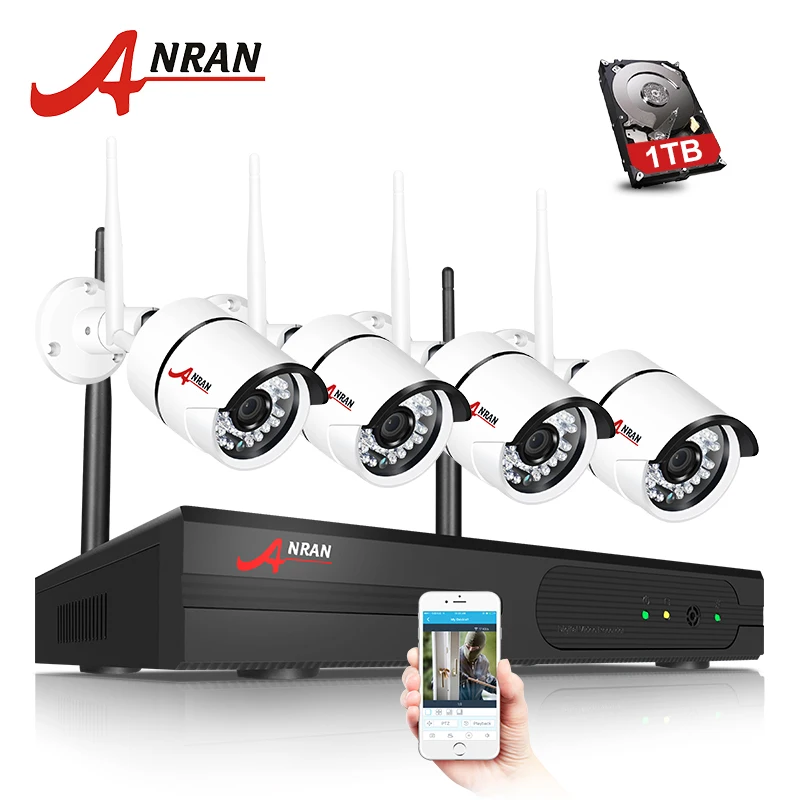ANRAN HD CCTV 2.0MP 4CH Беспроводной NVR 36 ИК День Ночь Водонепроницаемый наблюдения 1080 P WIFI IP