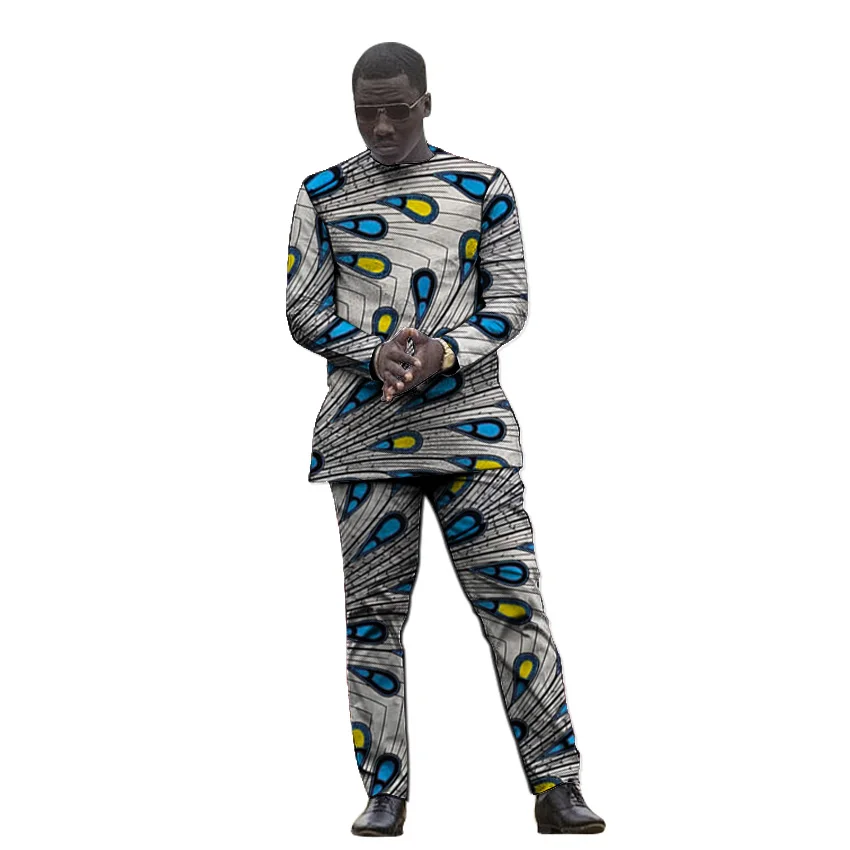 

African clothes Men Shirts With Pants Fashion Dashiki Tops+Trousers Custom Made Men's Outfits African Pant Set For Party