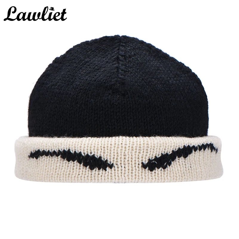 

Women Knitted Hat 90% Wool Cotton Beanies Hat Cap Handmade Autumn Winter Cute Black Eyebrow Warm Hat Skullies A161