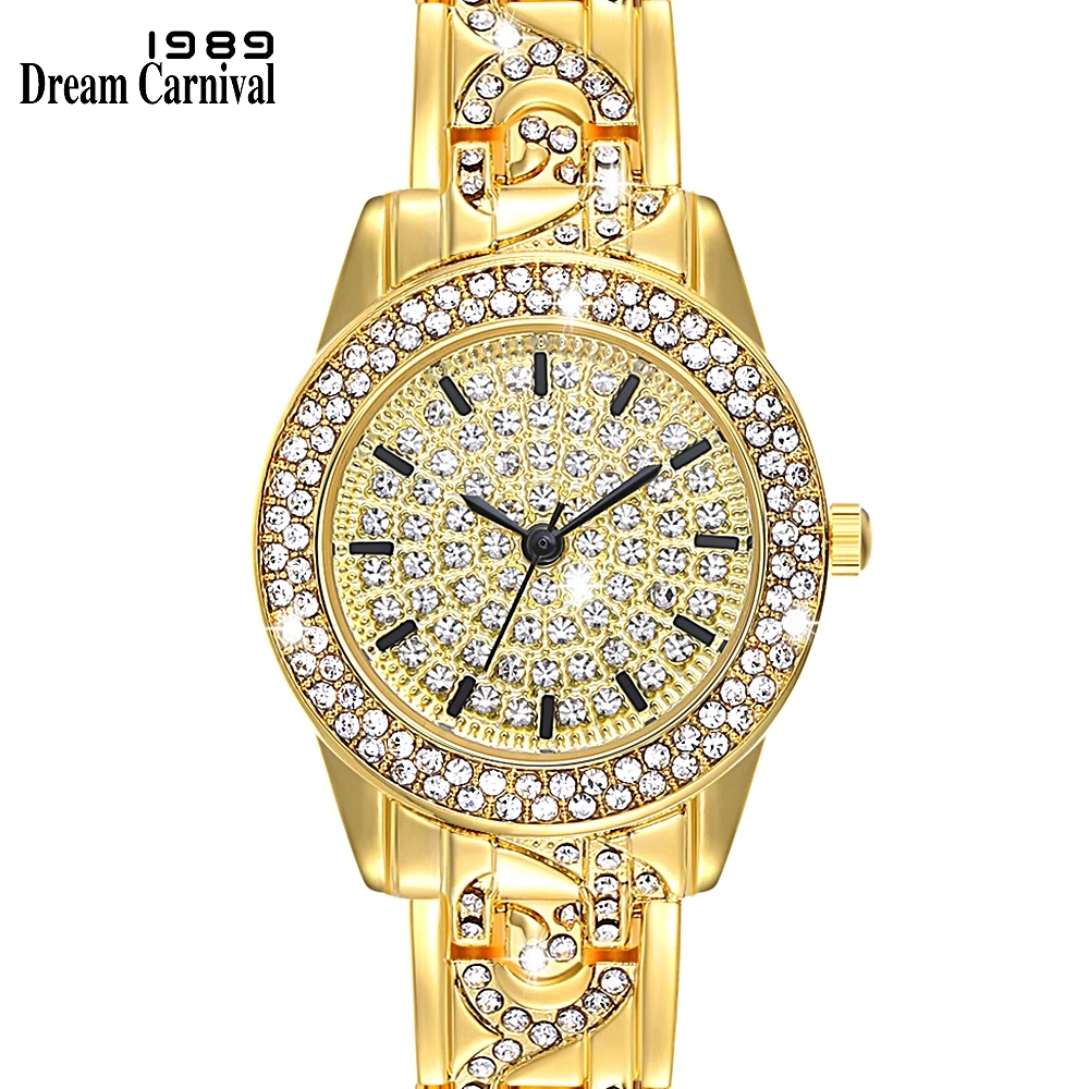 

Dreamcarnival 1989 Elegant Women Watch with Shiny Crystal Dial Three Hands Black Bahrain Arab Saudi Top Selling Clock A8336