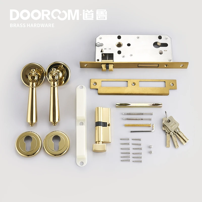 Dooroom Brass Door Lever Light Luxury European American Modern Gold Solid Wood Interior Door Lock Bedroom Split Handle Knob