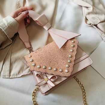 

Bag for women 2020 spring and summer new wild single shoulder Messenger bag fashion sequins pearl small square bag