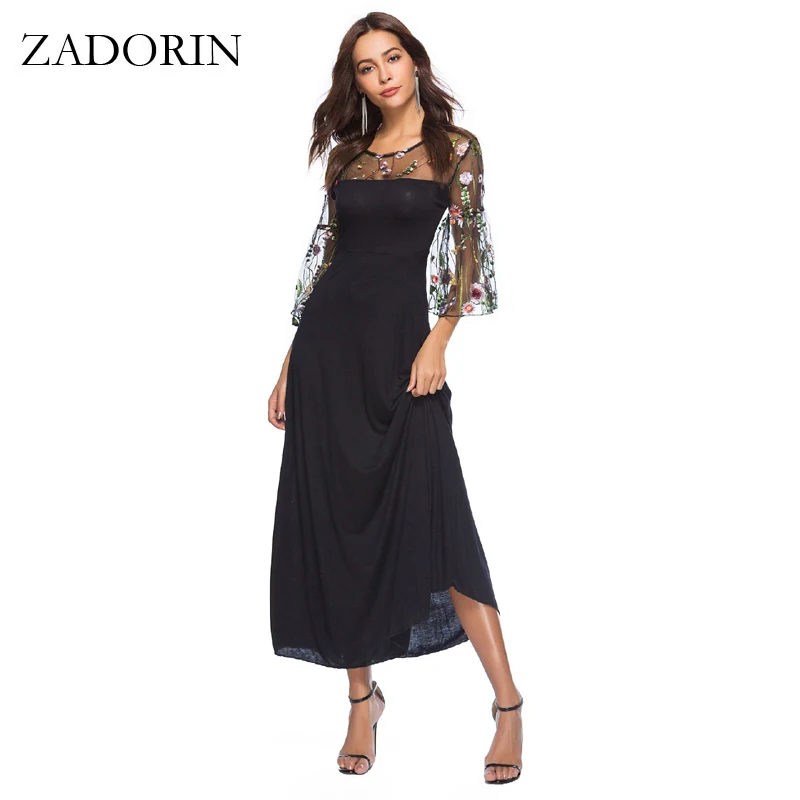 

ZADORIN Vintage Patchwork Summer Party Beach Dress Women Floral Embroidery Sleeve Lace Dress Plus size robe strand jurkjes 5XL