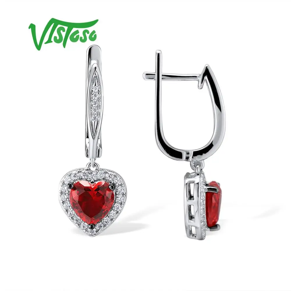 Серьги капли из серебра VISTOSO серьги в форме сердца Красный Кристалл белый