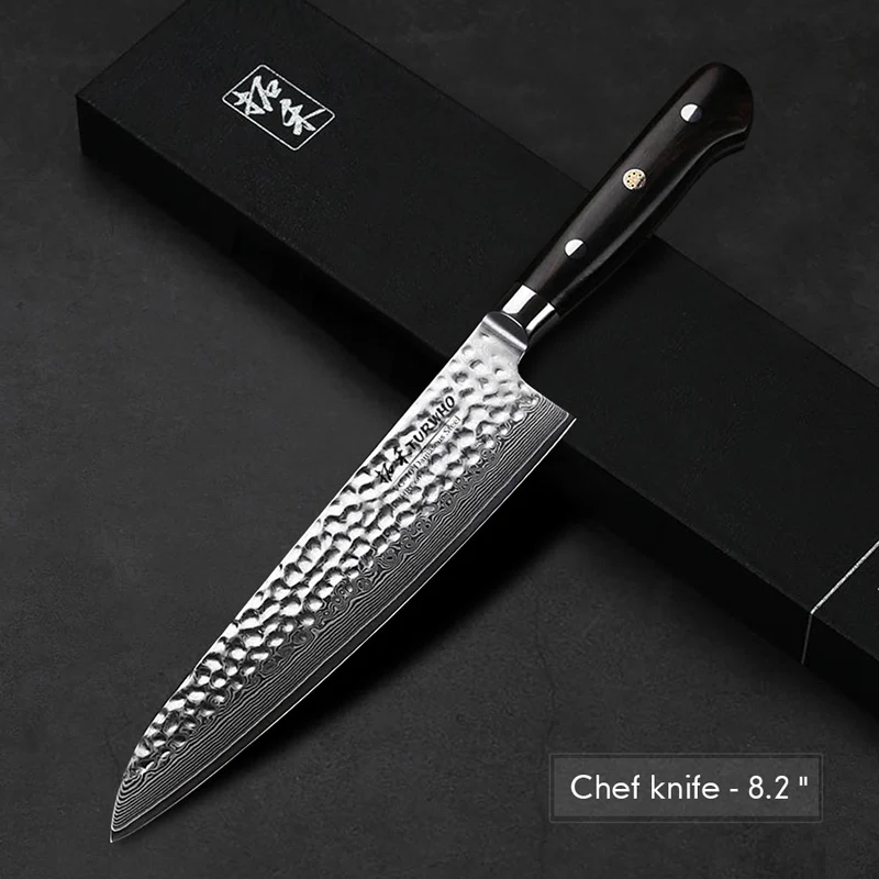 TURWHO 7 ''высокое качество японский нож шеф-повара VG-10 Дамасская сталь нож Santoku Pro Дело с мясом фрукты овощи кухонный нож - Цвет: Chef knife