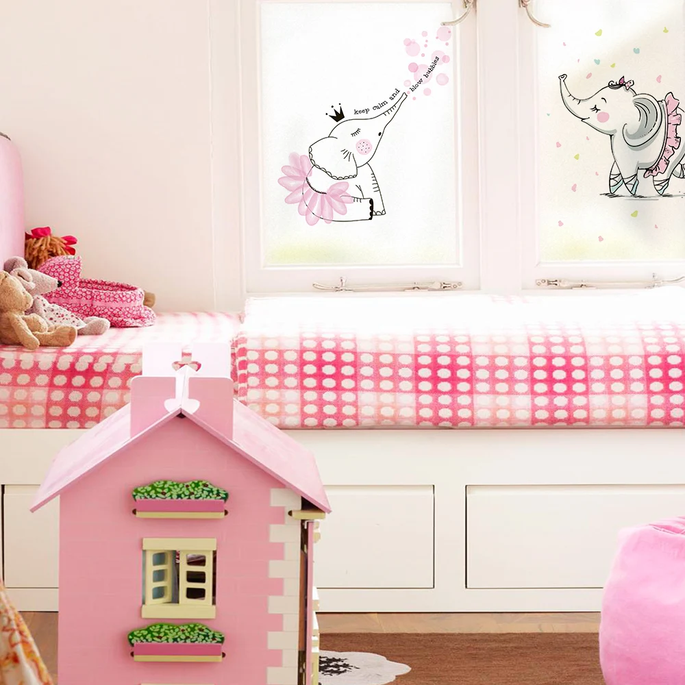 

Free Customized Stained Static Cling Window Film Frosted Privacy Glass Sticker Home Decor Digital print BLT1190 Lovely Elephant