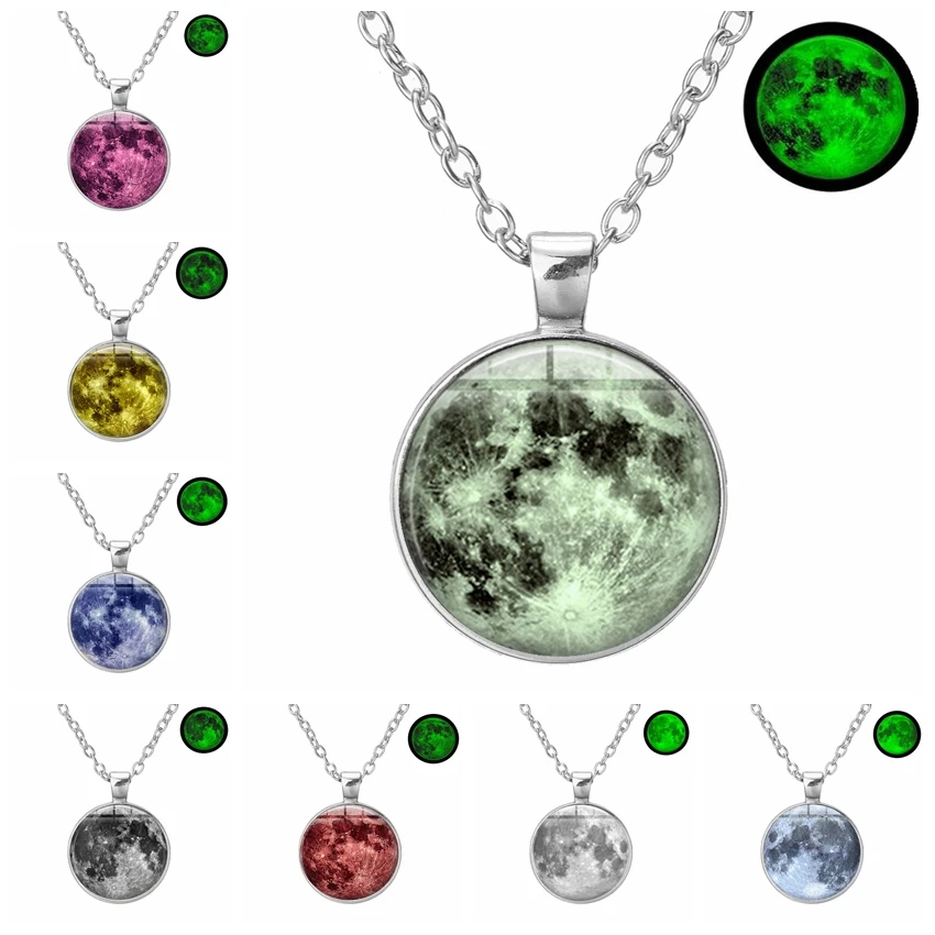 

SONGDA Brand 2019 Glow In The Dark Moon Necklace Universe Galaxy Planet Crystal Glass Round Pendant Luminous Jewelry Women Gifts