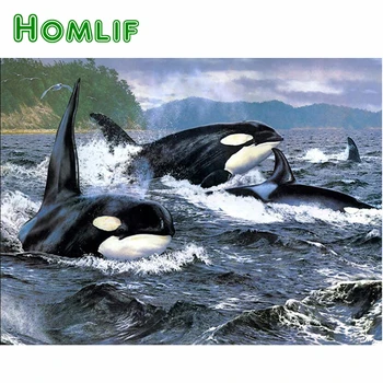 

HOMLIF 5D DIY Diamond embroidery Cross stitch Killer whale Full Square/Round Diamond mosaic Diamond painting decoration Cartoon