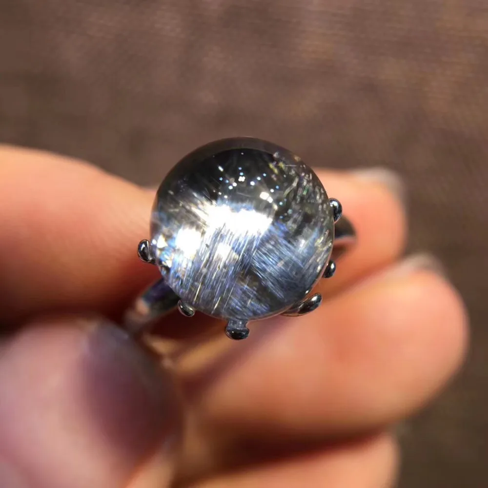 Natural Brookite Platinum Silver Rutilated Quartz Ring  (3)