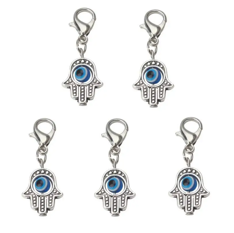 

Lucky Fatima Palm Tibetan Silver Clip On Charm Pendant Turkey Blue Eyes Protection 20pcs