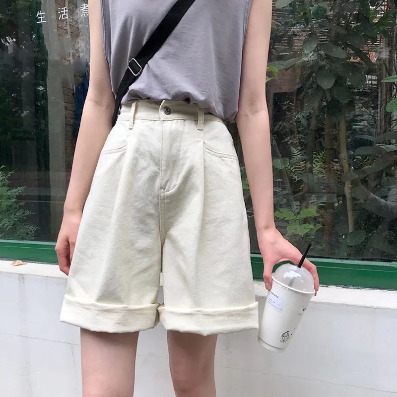 Beige Модные женские свободные короткие однотонные шаровары на молнии с карманами в Корейском стиле - Color: Beige
