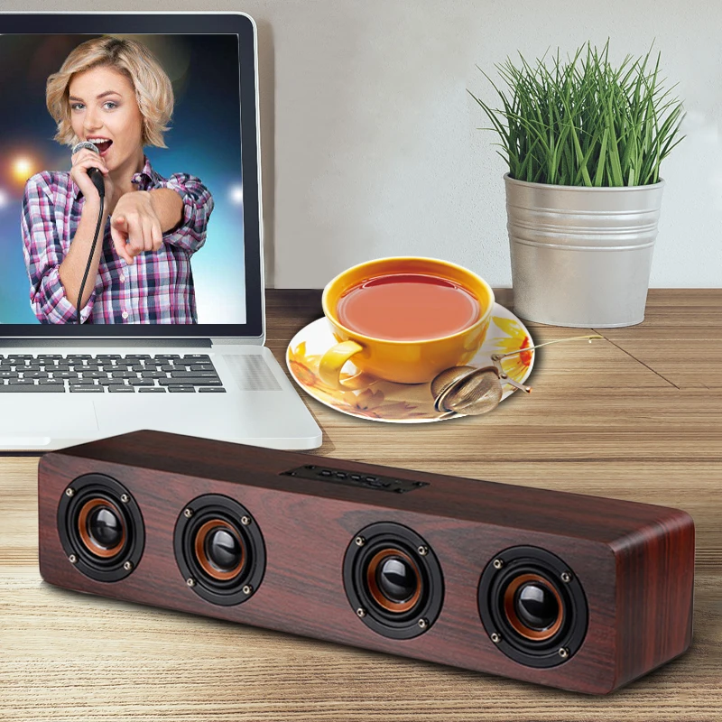 

Wireless Bluetooth Speaker HiFi Stereo Subwoofer Bluetooth Speakers Wooden Loudspeaker Support Handsfree TF Card AUX