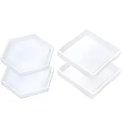 4 упаковки Coaster Силиконовые формы в квадрате, Шестигранная форма для смолы литье ювелирных изделий Diy подставки и ремесленные проекты