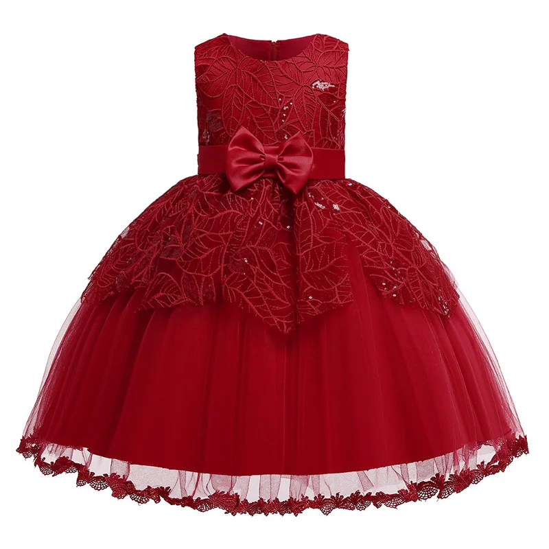 Летнее Детское кружевное платье для маленьких девочек платье принцессы Детские платья для девочек платье для дня рождения Платье для девочек с цветочным узором Платья для маленьких девочек - Цвет: Wine red