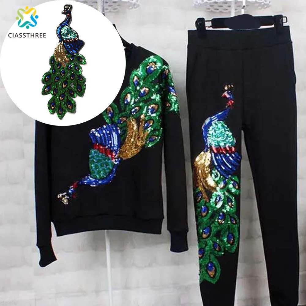 

CIASSTHREE Sequins Patches DIY Decorative Pattern Sequin Embroidery Patch Decals Peacock Phoenix Clothing Accessories Large