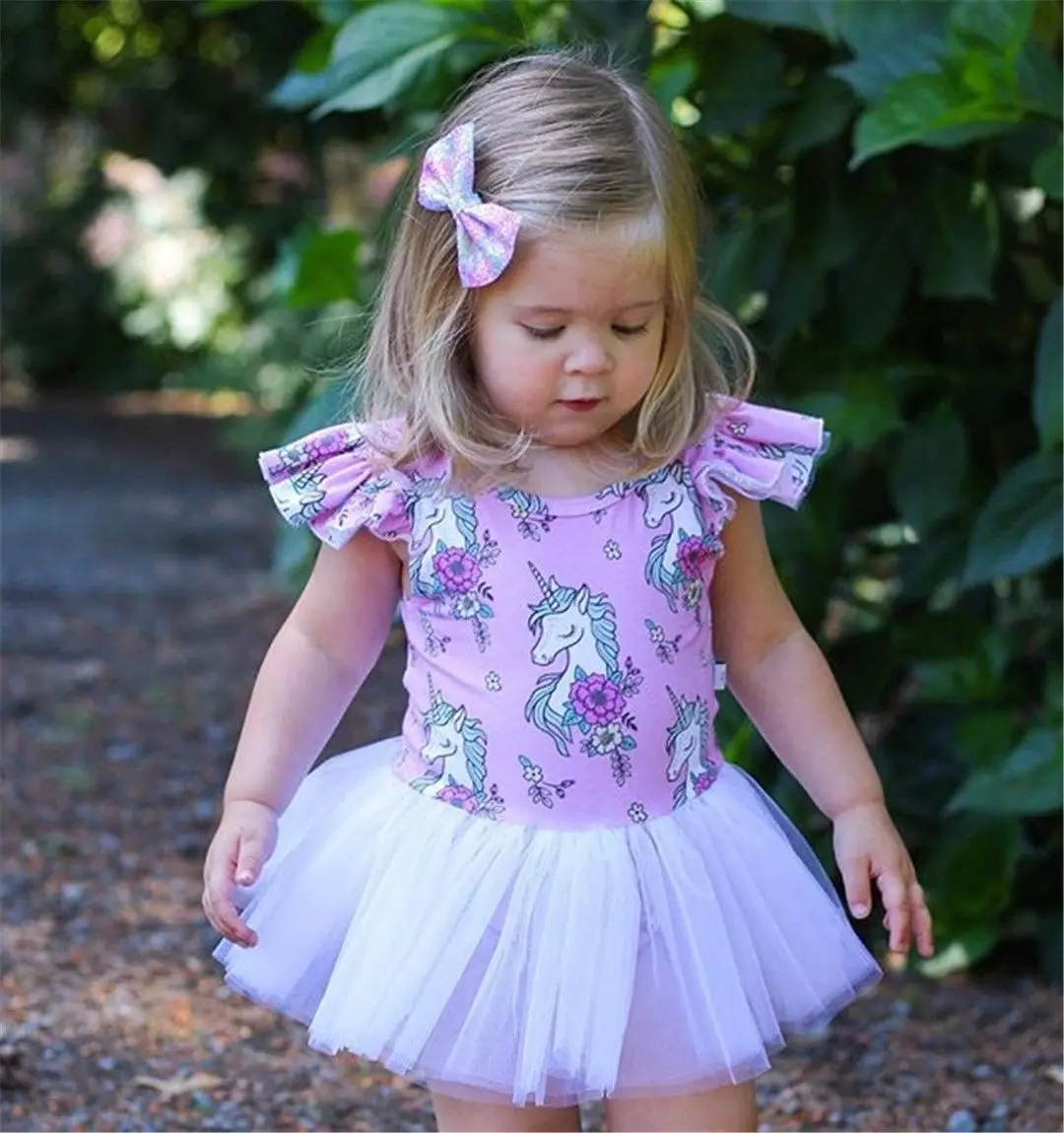 

2018 New Princess Baby Girls Unicorn Romper Cute Cartoon Print Tulle Tutu Romper For Girls Party Birthday Costumes Jumpsuit