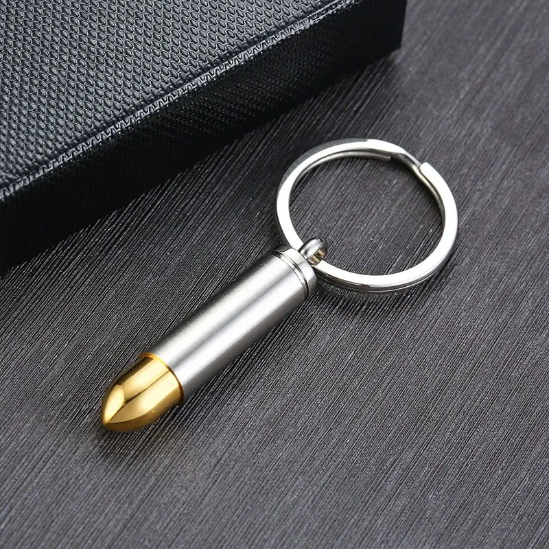 10mm Bullet Keychain Stainless Steel Two Tone Special Nickel Locked Groomsman Birthday Jewelry