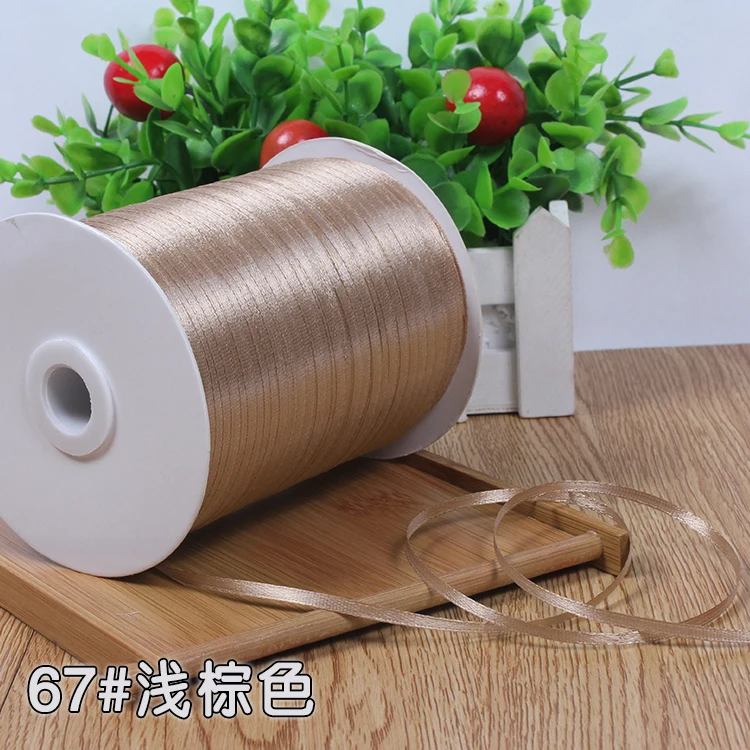 

High quality (10Meters/lot) 1/8''3mm Light brown Satin Ribbon Wedding Christmas Handmade DIY Material Decoration Wrapping Ribbon