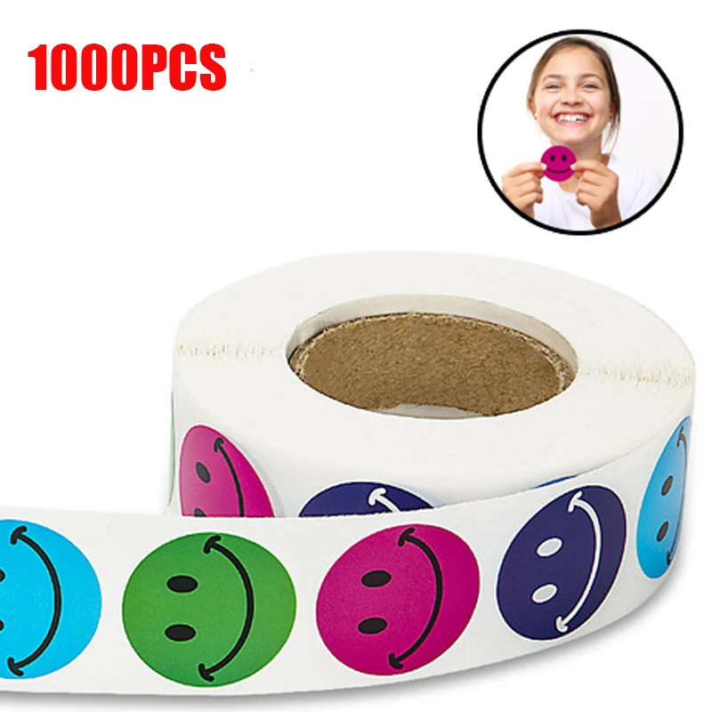 

500 Labels per roll cute round smiley face stickers for seal labels Adhesive tags scrapboking children birthday party decoration