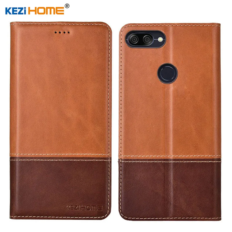 

Case for Asus Zenfone Max Plus M1 ZB570TL KEZiHOME Double Colors Genuine Leather Flip wallet Cover for ASUS X018DC Phone cases